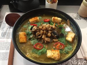 Udon noodle soup with fried tofu at Wagamama in Azzano San Paolo