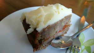 Vegan banana and apple cake with cream cheese cake at The Dragonfly in Dumfries