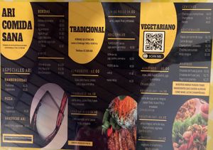 Menu at Ari Comida Sana in Quito