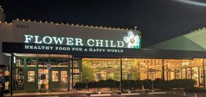 Front view at night at Flower Child in Las Vegas