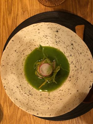 Chilled Senryo Eggplant with pureed Okra and Shiso at Chakura in Sakaishi