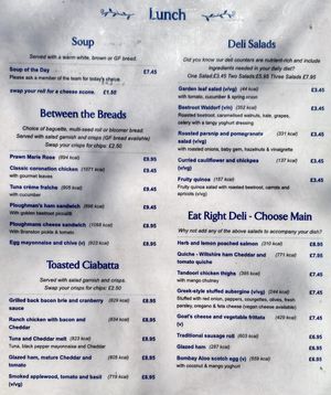 Lunch menu  at Fermoy's Garden Centre in Newton Abbot