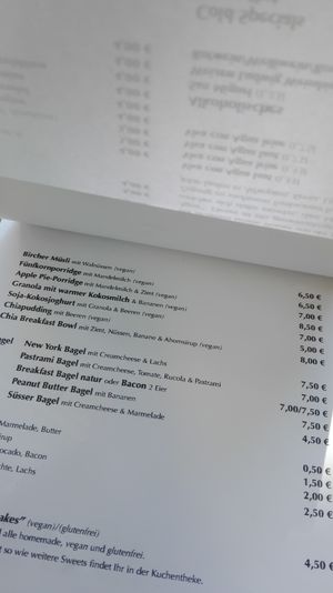 Vegan breakfast menu at Lina's Coffee in Dusseldorf