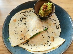 Vegan quesadilla at Lina's Coffee in Dusseldorf