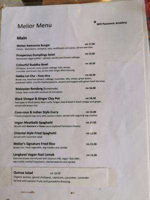 Menu at Melior 舒食馆 in Langkawi