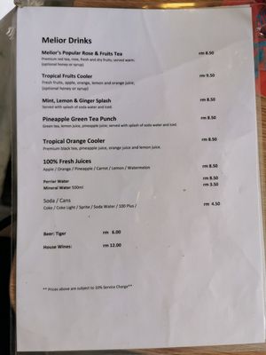 Menu at Melior 舒食馆 in Langkawi