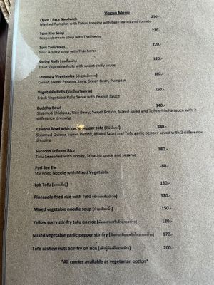 Vegan menu  at Kawin's Kitchen in Koh Samui