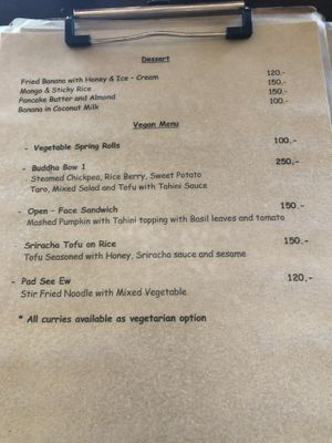 Vegan menu at Kawin's Kitchen in Koh Samui