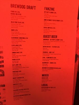 Beer menu at BrewDog in Hamburg