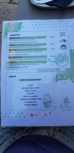 Menu (food) at Aurora Sweets in Korcula