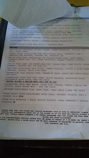 Menu- vegan options are clearly marked. at Made in Belfast in Belfast