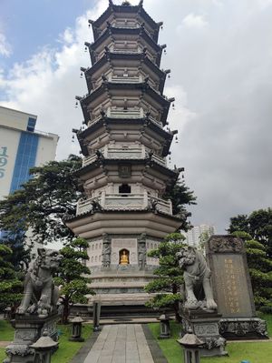 Direction: next to this tall pagoda at Lian Shan Shuang Lin Monastery in Central Singapore