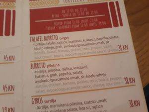 Menu at King's Caffe in Rijeka