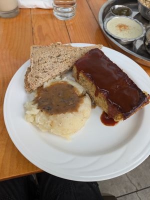 Neatloaf with mash at Jyoti-Bihanga in San Diego