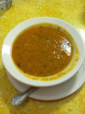 Soup appetizer at Jyoti-Bihanga in San Diego