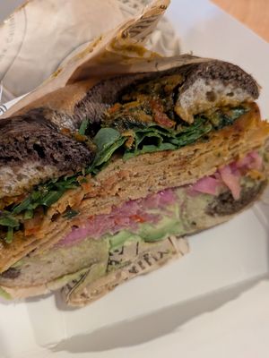Vegan seitain sandwich at The Bagel Mill in Petaluma