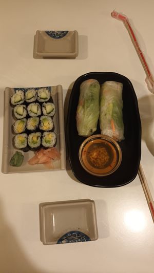 Entrance. Cucumber and avocado makies, spring roll. at Yamato 356 in Marseille