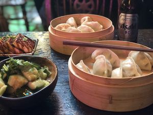Vegan dumplings and sides at Bo's Dumplings in Auckland