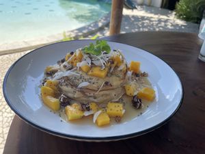 Mango pancakes   at Le Bamboo Bali in Pecatu