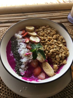 Dragon fruit smoothie bowl  at Le Bamboo Bali in Pecatu