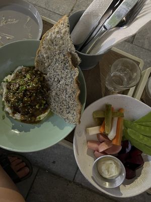 Smoked tofu eggplant and the raw veggies  at Saigonese Eatery in Phu Quoc
