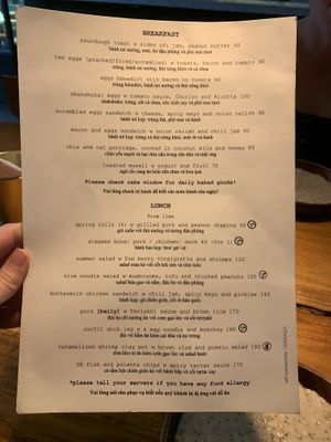 Food menu at Saigonese Eatery in Phu Quoc