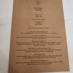 Menu at Monstera Canteen in Luton