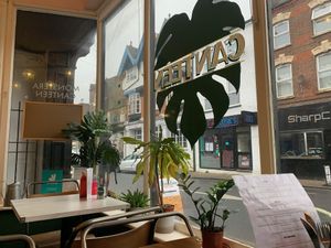 Seating inside the cafe   at Monstera Canteen in Luton