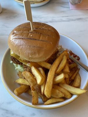 The Buffalo Burger and Fries!   at Monstera Canteen in Luton