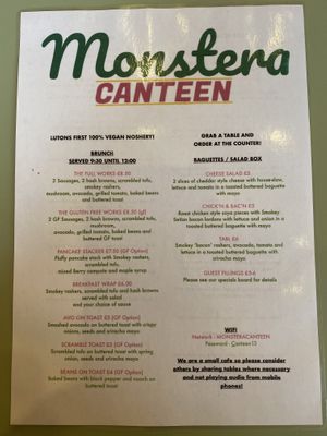 Food menu  at Monstera Canteen in Luton