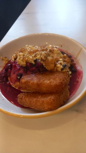 Pancake stake, with side of hash brown. A delicious mess of sweet and savoury at Monstera Canteen in Luton