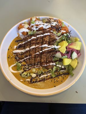 Katsu curry with cauliflower bites  at Monstera Canteen in Luton