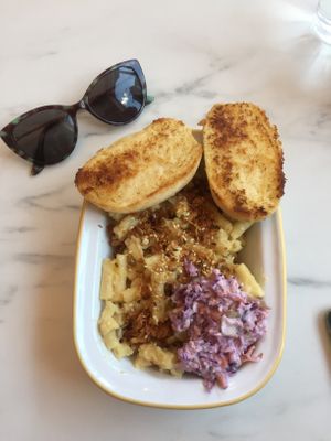 Mac and No Cheese with Garlic Batons  at Monstera Canteen in Luton