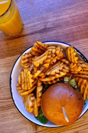 Mr. T burger and waffle fries 🌱👍 at Otto's Burger - Schanze in Hamburg