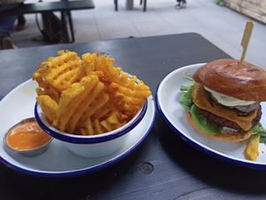 Truffle burger and waffle fries at Otto's Burger - Grindelhof in Hamburg