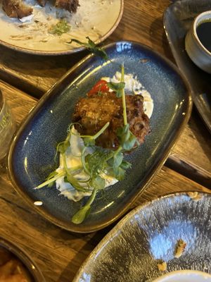 Those cauliflower fritters - three of them (this is just the last)  at Plau Gin & Beer House in Preston