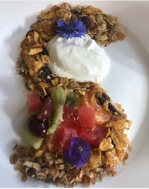 Shine made museli with coconut yoghurt  at Shine Cafe in Lower Hutt