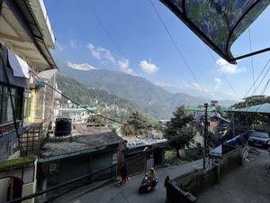 View from the upstairs window   at Crepes Pancake Hut in Dharamshala