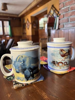 Teas in Tibetan cups   at Crepes Pancake Hut in Dharamshala