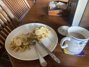 Vegan waffles and soya chai  at Crepes Pancake Hut in Dharamshala