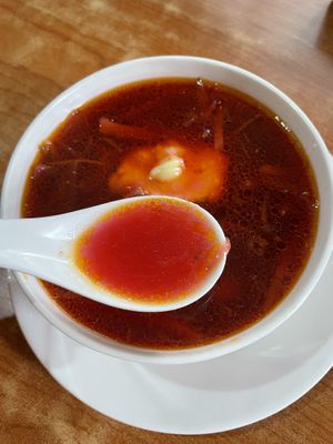 Beetroot soup (bland but beautiful )  at Crepes Pancake Hut in Dharamshala