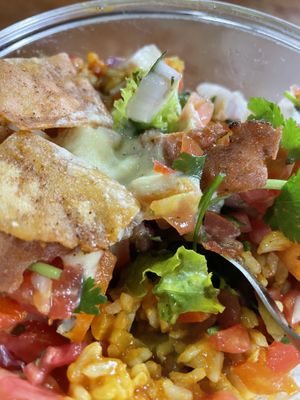 A bit of vegan cheese sauce (more please)  at Crepes Pancake Hut in Dharamshala