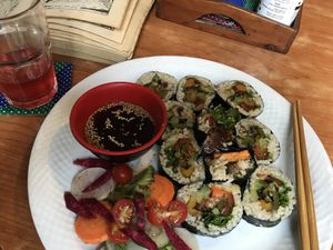 tempura sushi  at Crepes Pancake Hut in Dharamshala