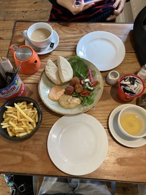 Vegan Falfel Pita Bowl and a side of fries  at Boston Tea Party in Ringwood