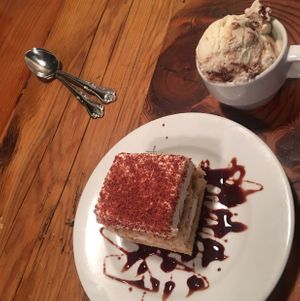 Tiramasu and homemade mint ice cream at Portobello Vegan Trattoria in Portland