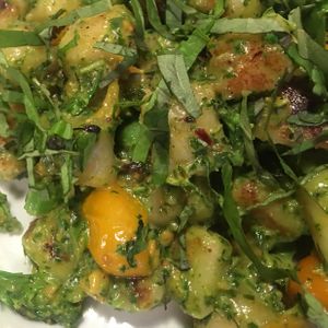 gnocchi and pesto at Portobello Vegan Trattoria in Portland