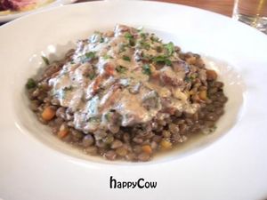 Puy lentils with cashew cream sauce at Portobello Vegan Trattoria in Portland