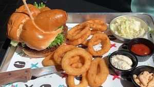 My lunch schnitzel burger. at Hativonit J17 in Tel Aviv