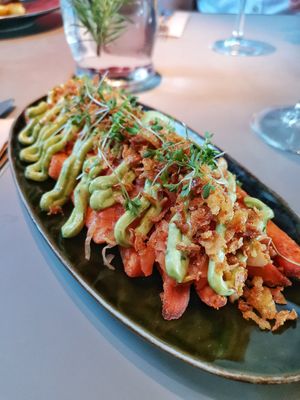 My favourite. Crispy sweet potatoes with kimchi and herb mayonnaise (vegan 7.8€) at Ülo in Tallinn