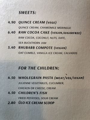 Desserts & Kid’s Menu at Ülo in Tallinn